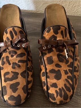 Romu Exquisite Comfort Leopard Print Mule Shoes Suede Brown Women's Size 9